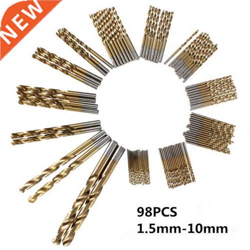 98Pcs Titanium Coated Drill Bits HSS High Speed Steel Drill