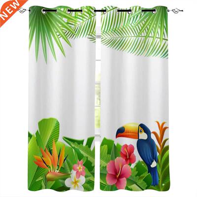 Tropical Toucan Bird and Flowers Window Curtains for Living