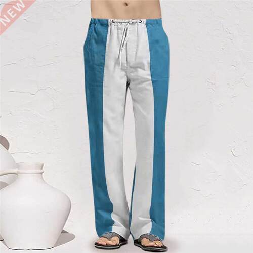 Men's Casual Patchwork Pants Full Length Pants Mid Waist Poc