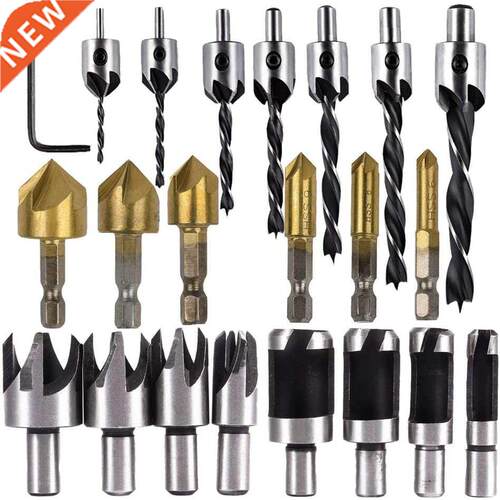 22pcs Woodworking Drilling or Chamfer Tool Wood Plug Cutter,