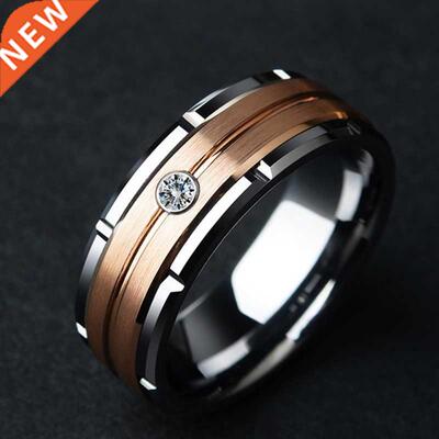 Fashion 8mm Men's Double Groove Beveled Steel Ring Rose Gold