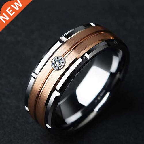 Fashion 8mm Men's Double Groove Beveled Steel Ring Rose Gold