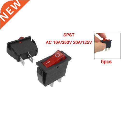 5 Pcs 2 Pin SPST Red Neon Light On/Off Rocker Switch AC 16A/