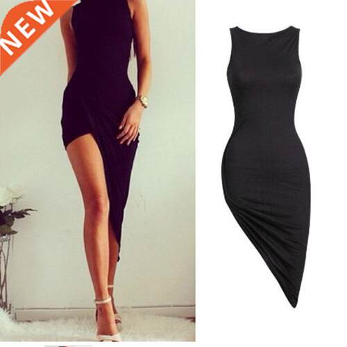 New Solid Color Sleeveless Dress Asymmetric Mini Party Dress