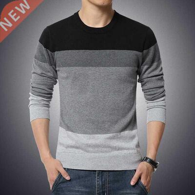 Richkeda Store M-3XL Autumn Casual Men's Sweater O-Neck Stri
