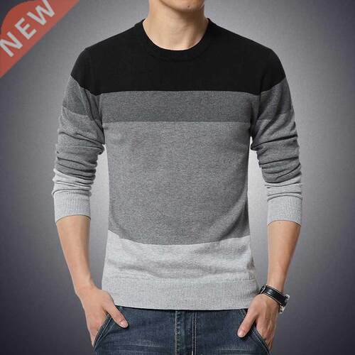 Richkeda Store M-3XL Autumn Casual Men's Sweater O-Neck Stri