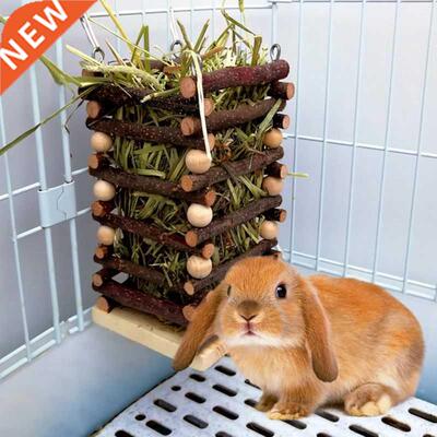 Wooden Hay Manger Rabbit Feeder Bite Resistant Chew Toy Gras