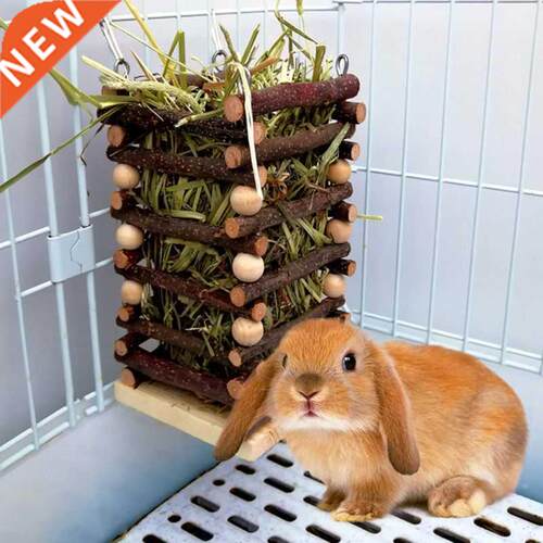 Wooden Hay Manger Rabbit Feeder Bite Resistant Chew Toy Gras