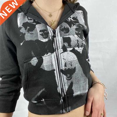 2021 New Sweatshirt Women Gothic Harajuku Long Sleeve Zipper