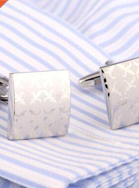 Alloy Silver Color Square Fashion Cufflinks Rome Pattern Vin