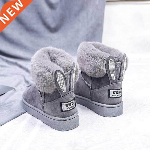 Women Boots Fox Fur Brand Winter Shoes Warm Snow Boots Black