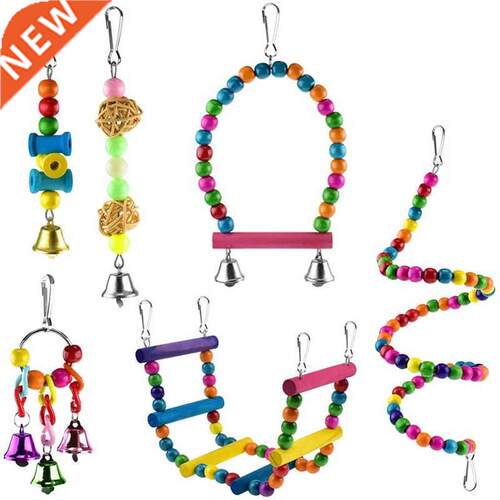 6 Pcs Bird Parrot Toys, Bird Swing Toy Colorful Chewing Hang
