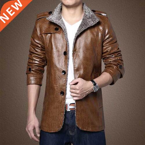 Thoshine Brand Winter Men Leather Jackets Thick Fleece Slim