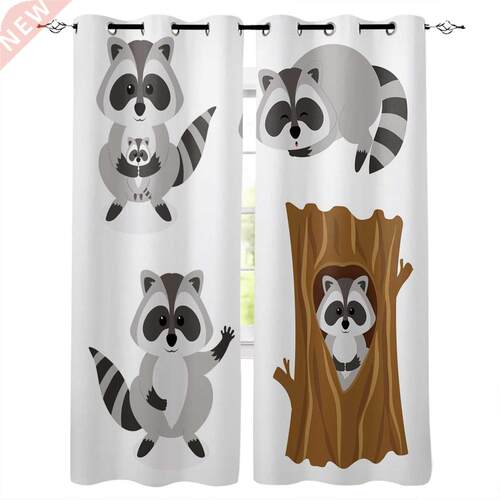 Black Gray Raccoon Cute Arbor Window Curtains Home Decor