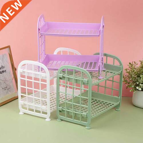 1pc Desktop Double-layer Folding Storage Rack Artifact Free