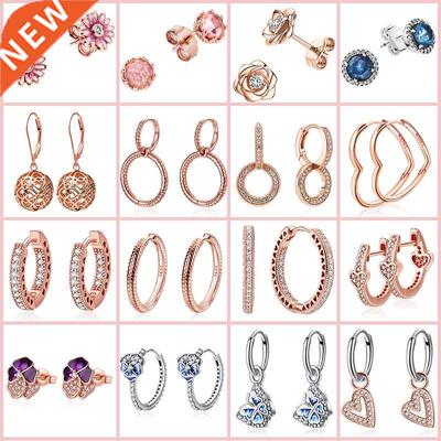 Hot 925 Sterling Silver Rose Gold Series Hoop Earrings For W
