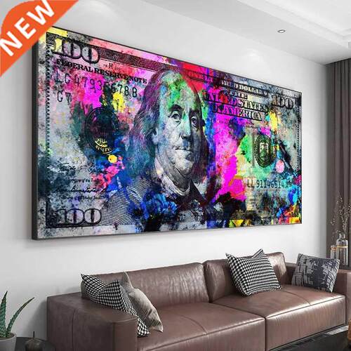 Wall Art Gold Modern Popular Colorful Hundred Money Paintin