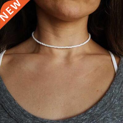 Bohemia White Bead Choker Necklace For Women Vintage Chain N