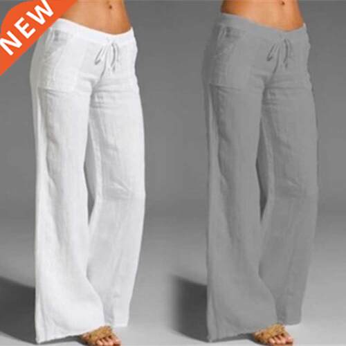 Summer Oversized Wide Leg Pants Women Vintage Cotton Linen P