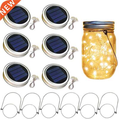 6PCS Solar Mason Jar Ld Lght Wth 2m Strng Lghts Handle
