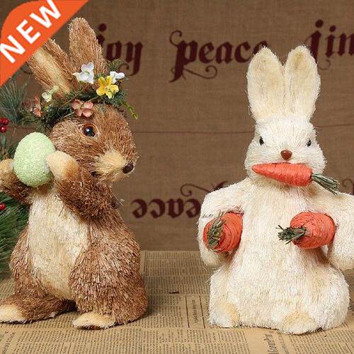Easter Straw Rabbit Handicraft, Desktop Bunny Ornament for