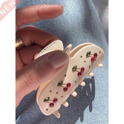 HUANZHI 2022 Vintage Romantic Rhinestone Cherry Hair Clip C