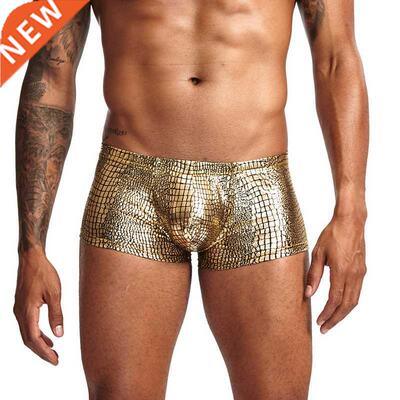 Mens Snake Skin Imitation Leather Underwear Boxers Crotchles