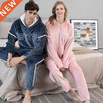 2022 New Hooded Flannel Men's Pajama Pants 2 Pieces/Set Wint