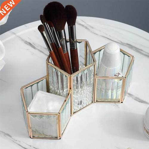 Geometric Glass Holders Makeup Brush Storage Boxex Portable