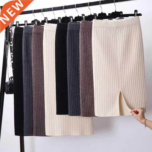 Autumn Winter Knit Pencil Skirt Women High Waist Elastic Ski