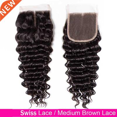 Fashow Brazilian Hair Deep Wave Human Hair Closure 4X4 Lace