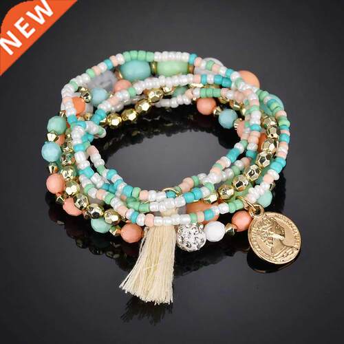 6Pcs/Set Boheman Beaded Mult-layer Bracelet For Women Vnt