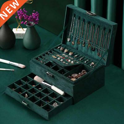 New Green 3-Lyer Flnnel Jewelry Orgnizer Box Necklces E