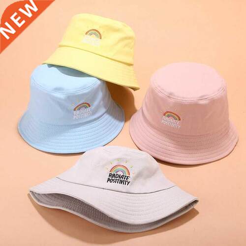 Unisex Foldable Embroidered Bucket Hat Rainbow Print Outdoor
