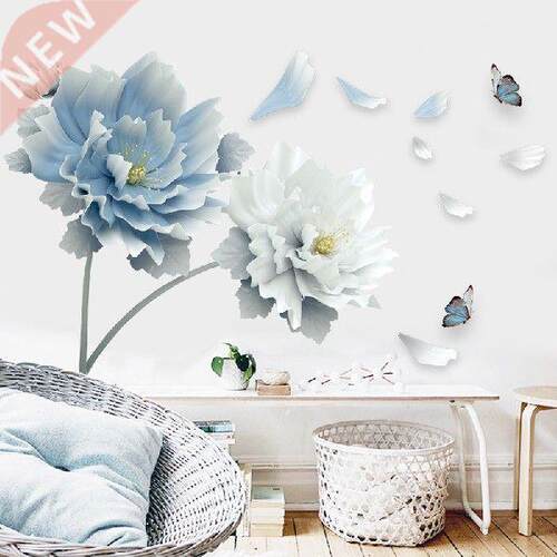 1PC White Blue Flower Lotus Butterfly Removable Wall
