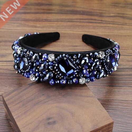 Handmade Vintage Navy Crystal Beaded Wedding Headpiece Rhine