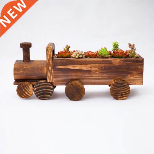 Retro Wooden Train Flower Pot Succulent Plant Potted Bonsai