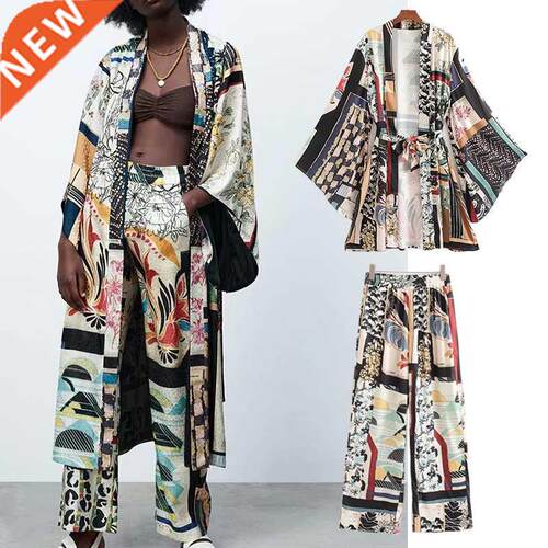 TRAF 2pcs Women ZA Shirts +Trousers Suit 2021 Summer Full Pr