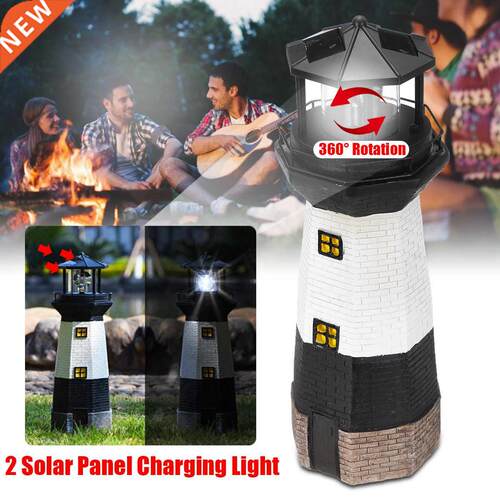 Outdoor LED Solar Light Creative Lighthouse Statue Rotating