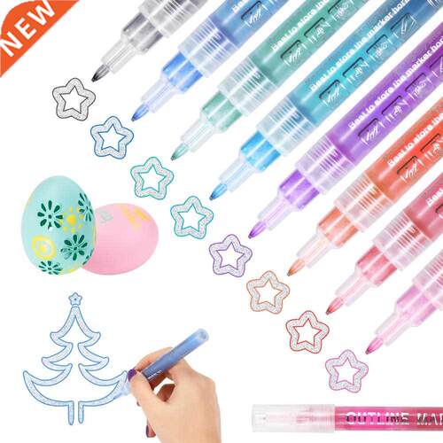 New 8PCS/Set Double Line Pen Metallic Color Magic Outline Ma