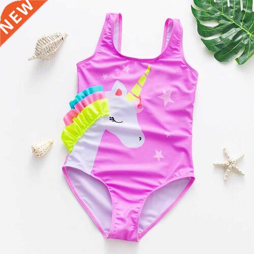 2-16Years Girl Swimsuit Rainbow Print Bathing Suit 2021 New