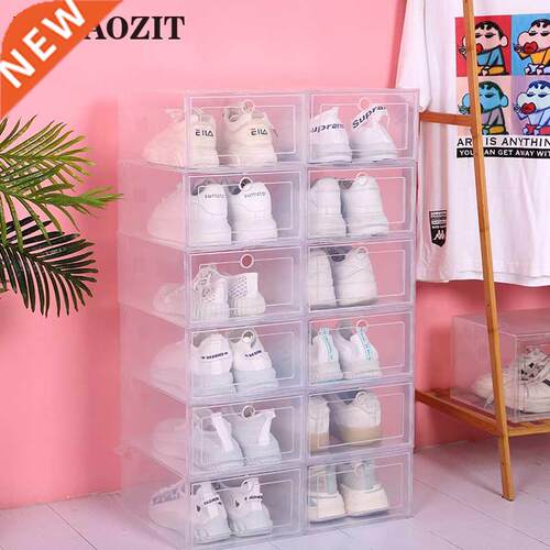 6pcs/Set Fold Plastic Shoes Case Thickened Transparent Drawe