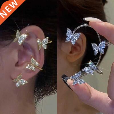Silver Plated Metal Butterfly Ear Clips Without Piercing For