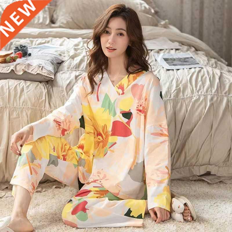 Spring Autumn Women's Sleep Lounge Pajama Long Sleeved Woman