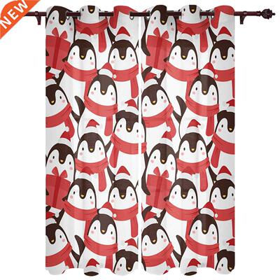 Christmas Penguin Cartoon Window Curtains for Bedroom Home