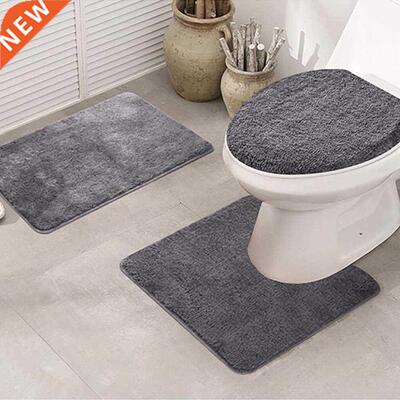 3pcs Bath Mats Carpet Set Non Slip Solid Bath Mat Bathroom