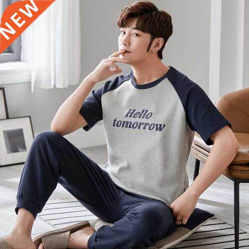 2022 Summer Plus Size Short Sleeve Long Pants Cotton Pajama