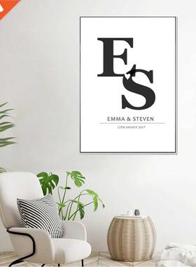 Custom Initials Love Print Anniversary Painting Poster Mono