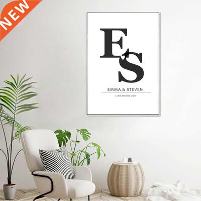 Custom Initials Love Print Anniversary Painting Poster Mono