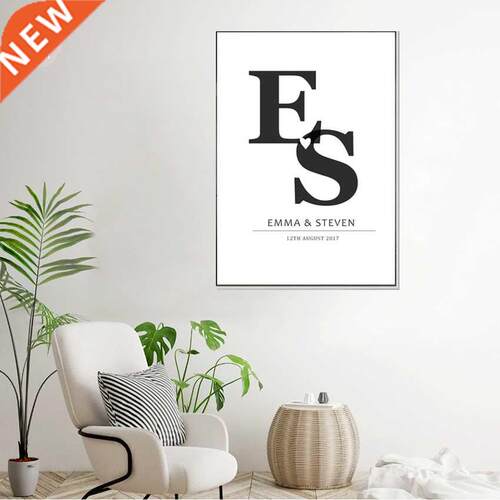 Custom Initials Love Print Anniversary Painting Poster Mono